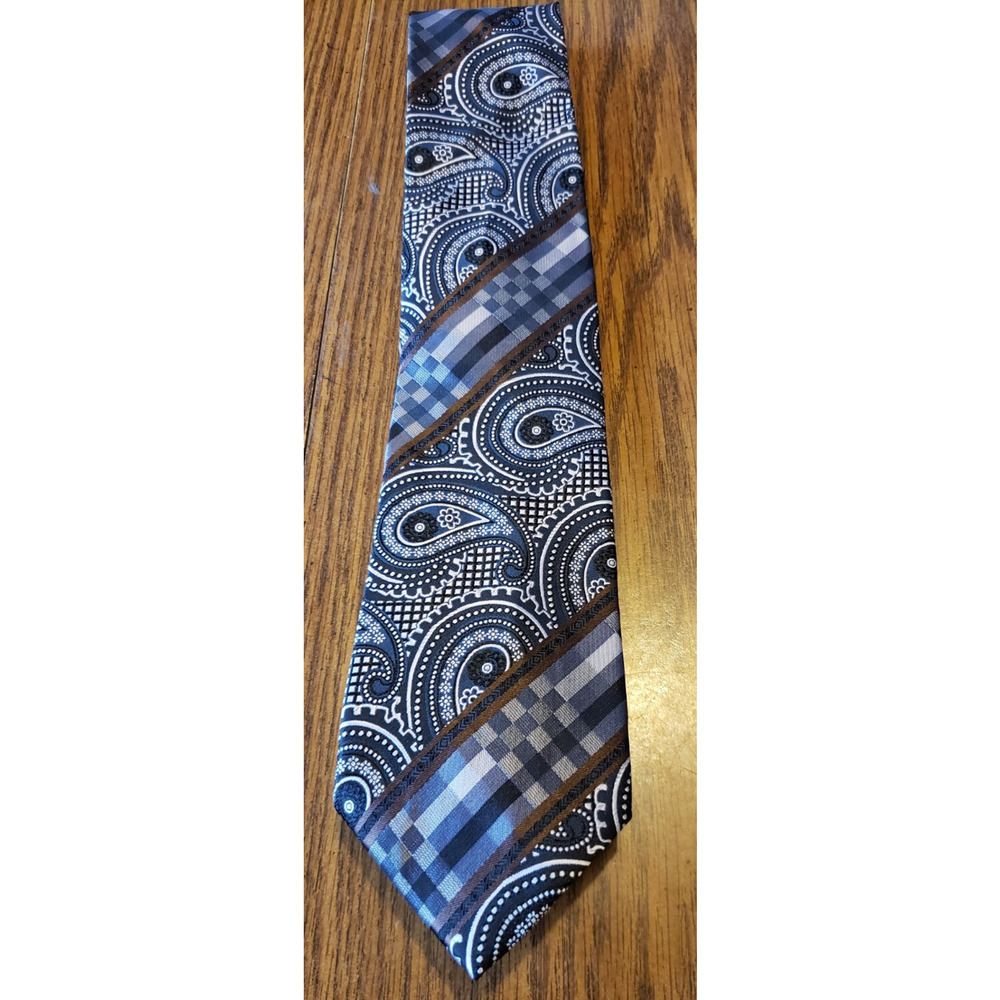 John Sparks Black Hand Made Paisley With Brown Stripes Necktie Tie